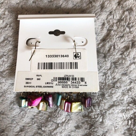 Liz Claiborne Chip Stone Hoop Pierced Dangle Earrings NOC - Picture 6 of 8